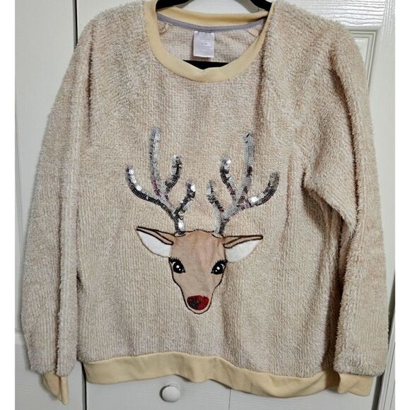 Women's Reindeer Holiday Sweater, Fuzzy Material, EUC, Size XL - Picture 1 of 8